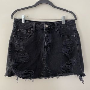 American Eagle Distressed Black Denim Mini Skirt